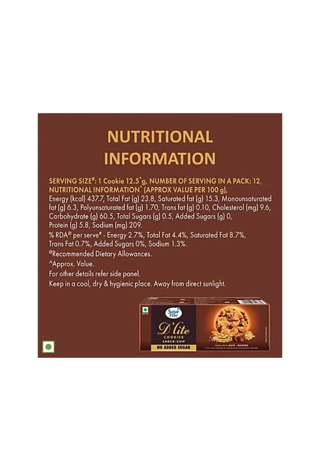 Sugar free. Sugar Free D'lite Cookies Choco-chip