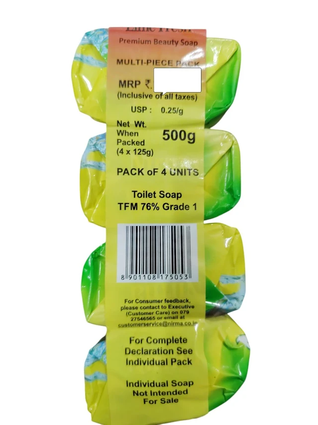 Nirma Limited. Nirma Lime Fresh Soap - 125 × 4 Units = 500 gm.