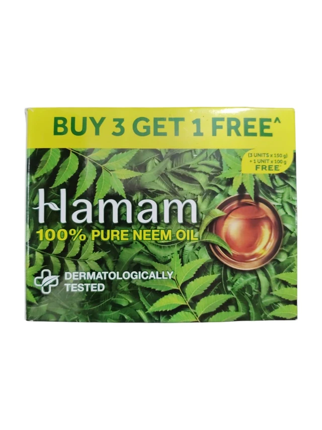 Hindustan Unilever Limited. Hamam 100% Pure Neem Oil Soap 3 × 150 gm + 1 Unit × 100 gm Free.