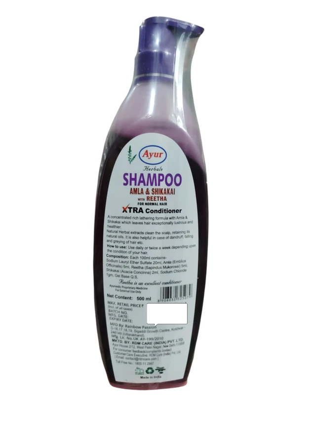 RDM Care (India) Pvt. Ltd. Ayur Herbals Shampoo Amla & Shikakai With Reetha - 500 ml.