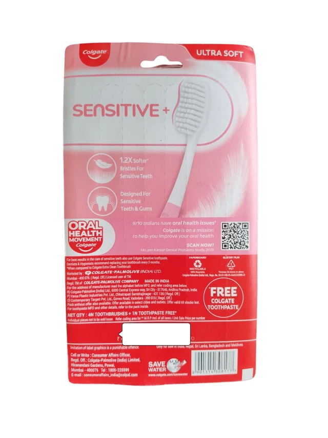 Colgate. Colgate Sensitive+ Toothbrush 4N + Toothpaste 16 gm Free.