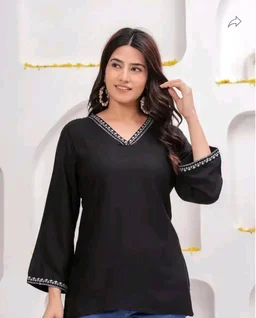 New Cotan Embroidery Work Top And Short-Kurti For Women - S