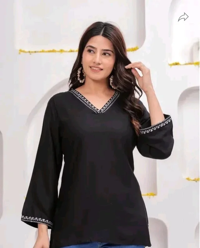 New Cotan Embroidery Work Top And Short-Kurti For Women - S