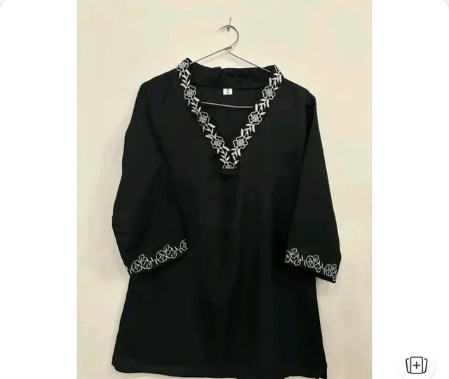 New Cotan Embroidery Work Top And Short-Kurti For Women - L