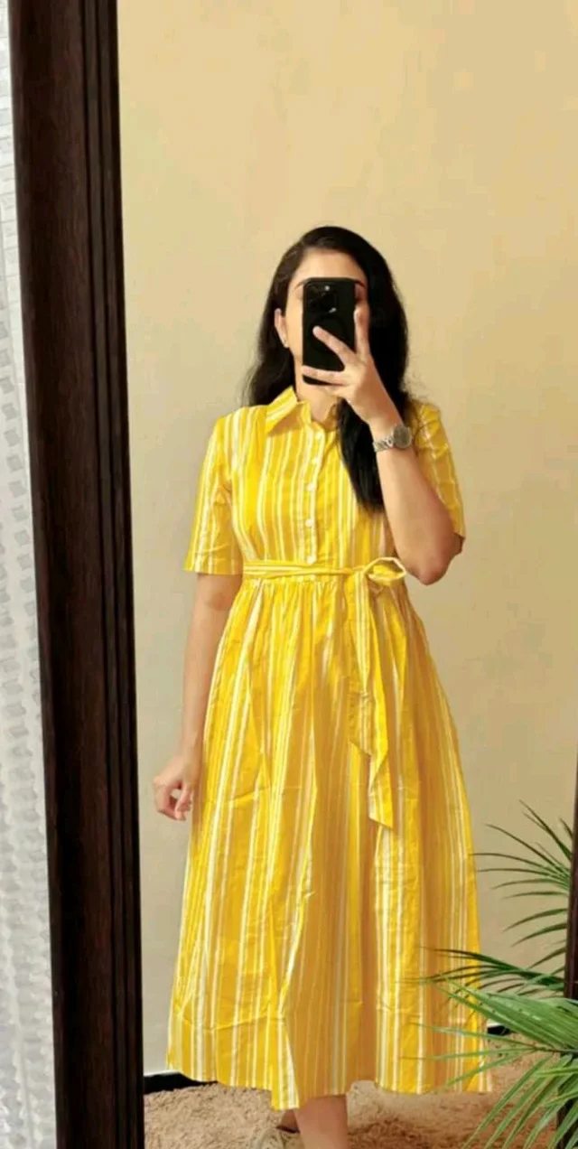"Striped Yellow Midi Dress" - Gold, XL