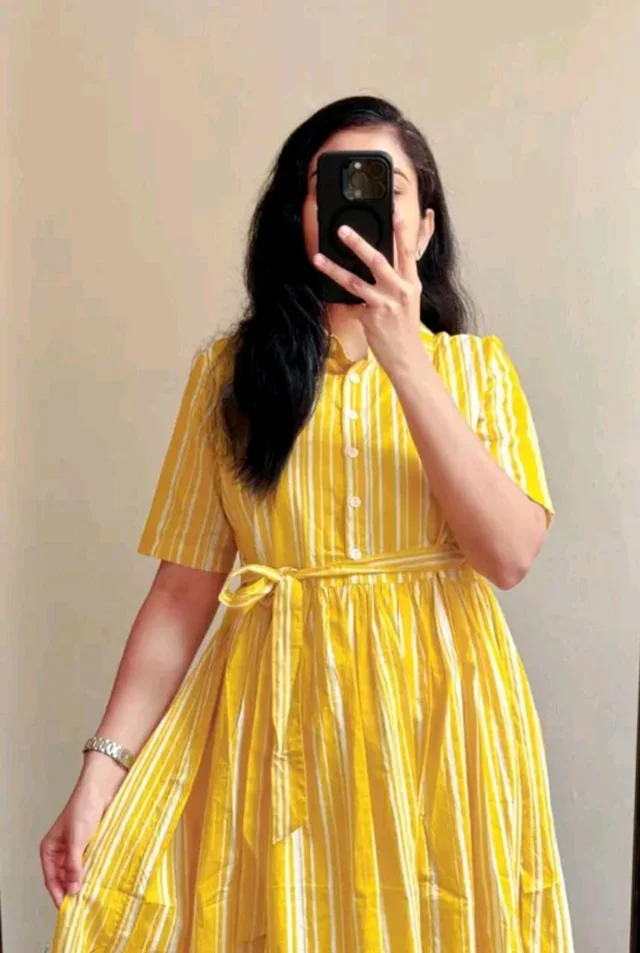 "Striped Yellow Midi Dress" - Gold, XL