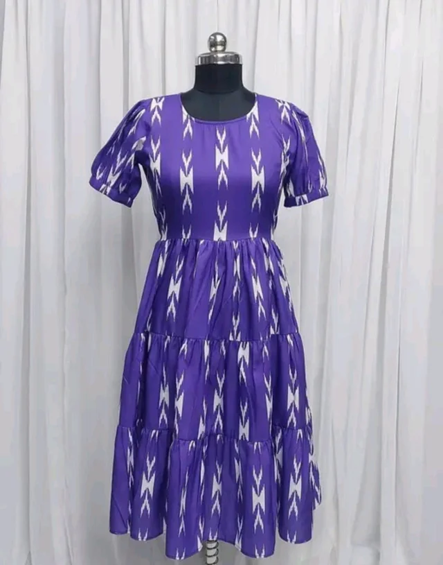 Purple Ikat Print Tiered Frock - M