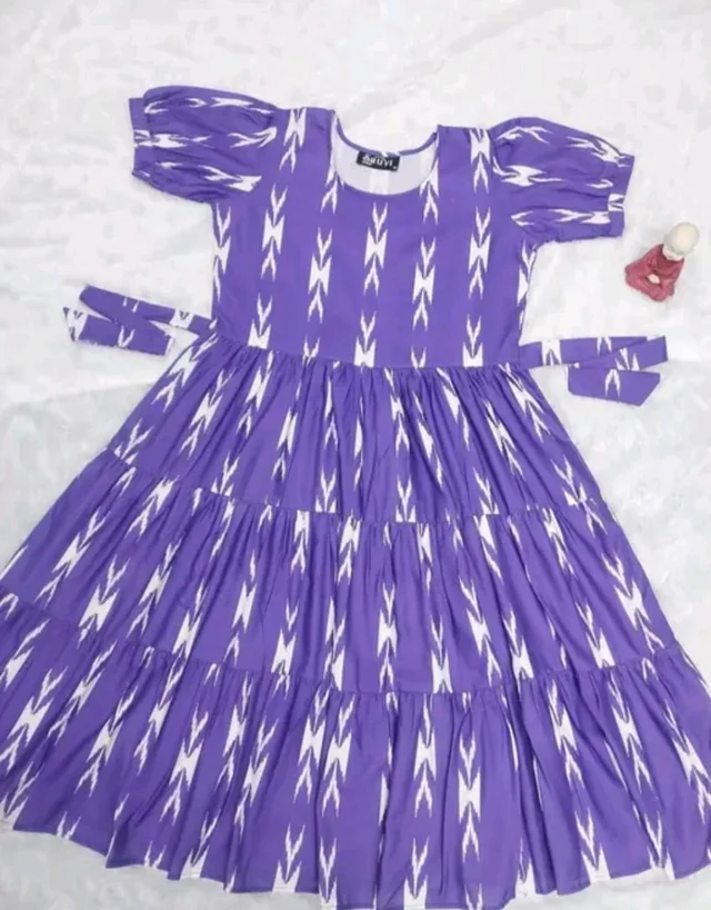 Purple Ikat Print Tiered Frock - L