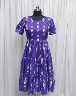 Purple Ikat Print Tiered Frock - L