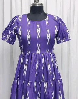 Purple Ikat Print Tiered Frock - L