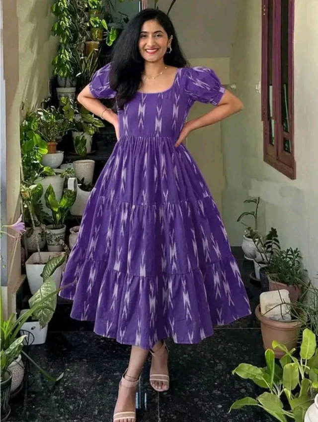 Purple Ikat Print Tiered Frock - XL