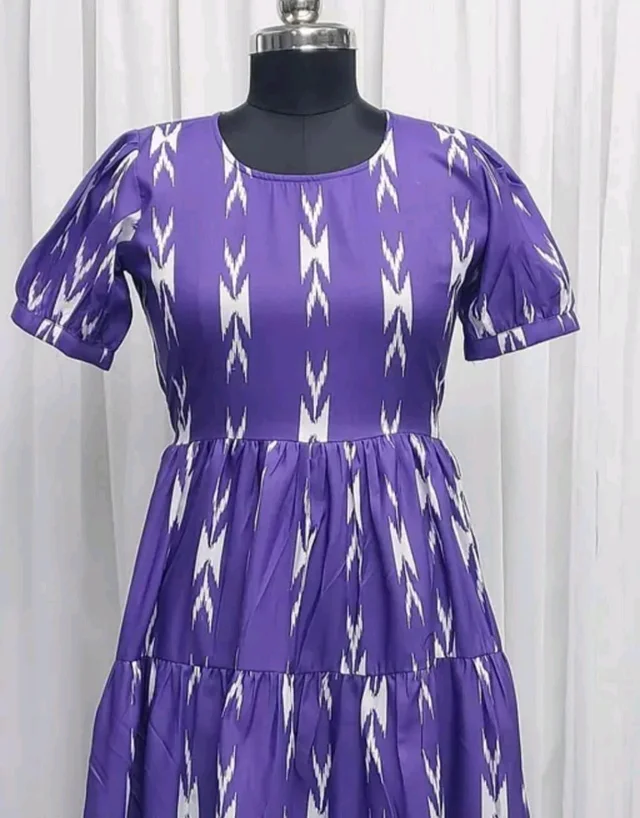 Purple Ikat Print Tiered Frock - XL