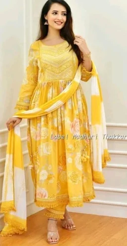 "A Vibrant Yellow Floral Anarkali Suit" - S