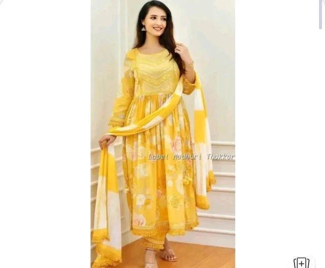 "A Vibrant Yellow Floral Anarkali Suit" - L