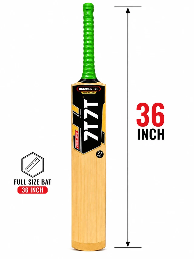 7T7T Power Willow Double Blade Hard Tennis Bat | Scoop Design Kashmir Willow Cricket Bat | Free Bat Cover -