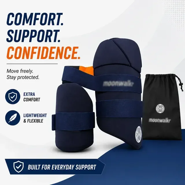 Moonwalkr Professional Cricket Combo Thigh Pad (Right Hand, Navy Blue) - Mens, Navy Blue
