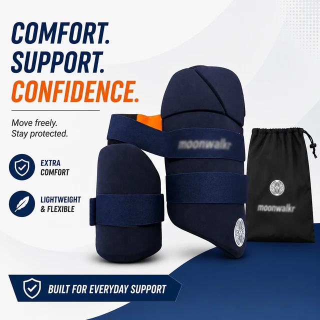 Moonwalkr Professional Cricket Combo Thigh Pad (Right Hand, Navy Blue) - Boys, Navy Blue