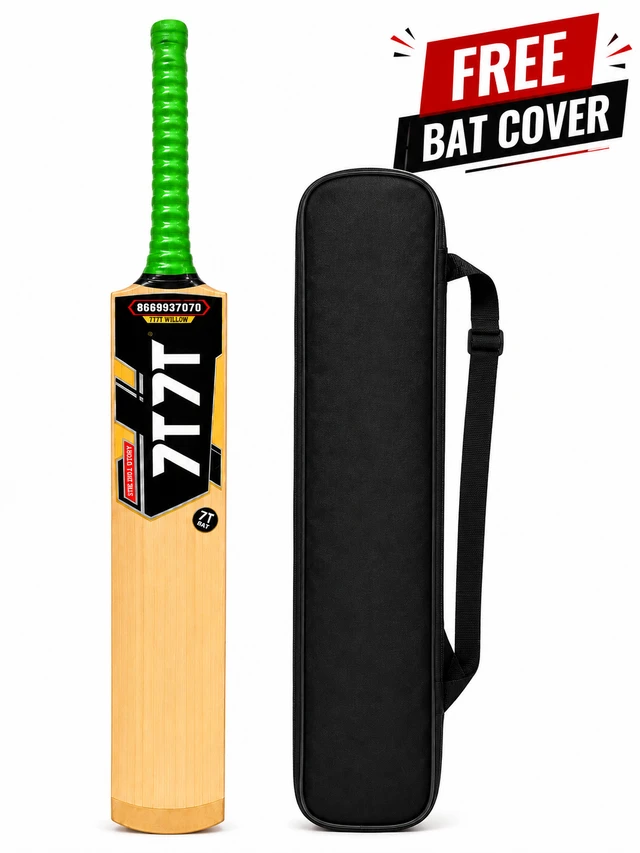 7T7T Power Willow Double Blade Hard Tennis Bat | Scoop Design Kashmir Willow Cricket Bat | Free Bat Cover