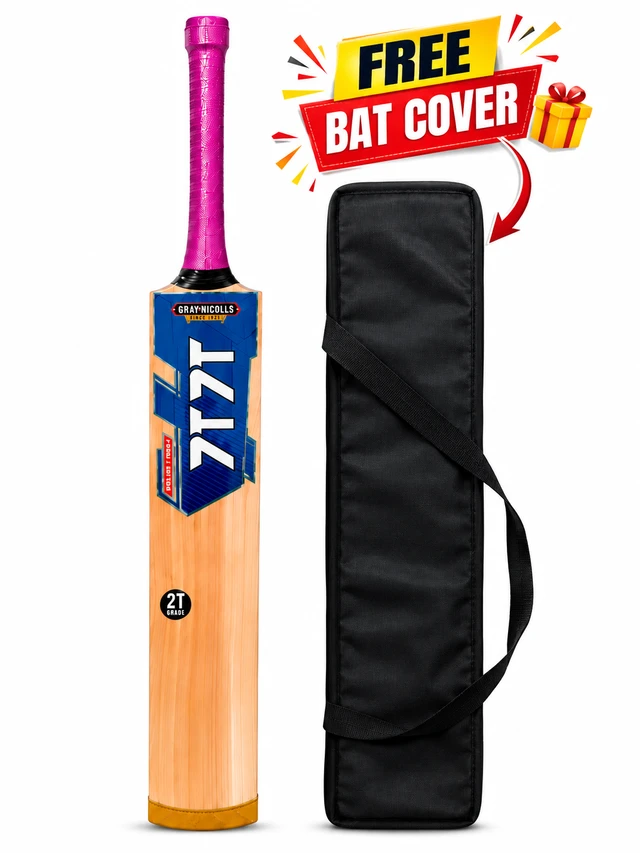 7T7T Special Edition Premium Willow Double Blade Hard Tennis Bat | Scoop Design Kashmir Willow Cricket Bat | Free Bat Cover