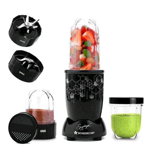 Wonderchef Nutri-blend 500W, 22000 RPM Copper Motor, Smoothie Maker, 3 Unbreakable Jars, 2 Yr Warranty, Black