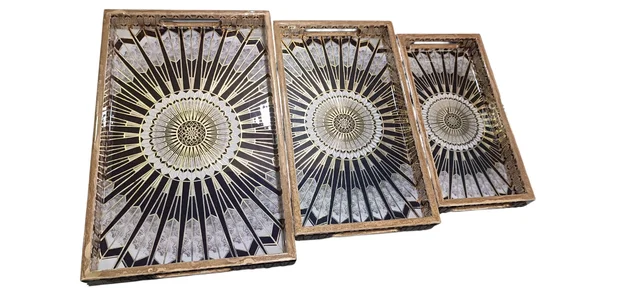 KGA Wood Designer Serving Tray Set Of 3