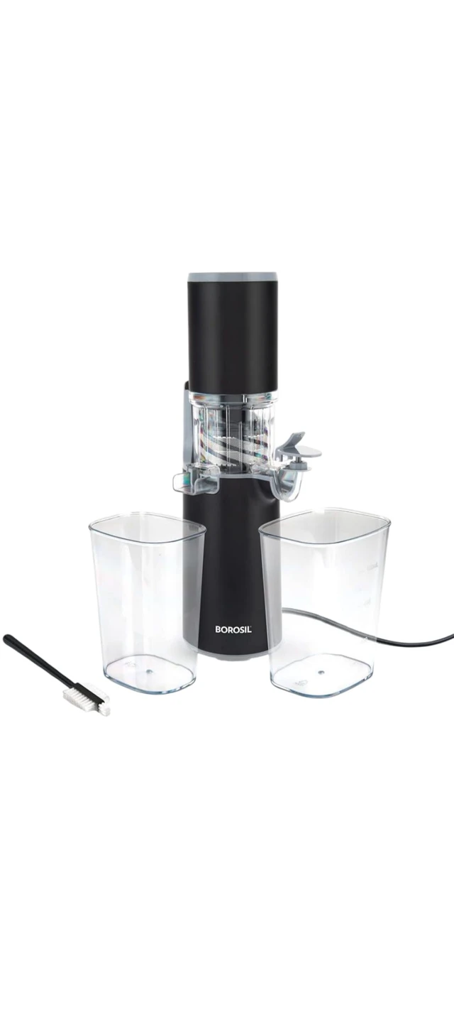 Borosil 130W Easy Cold Press Slow Juicer | Compact Design Portable Less Oxidation, Anti Drip Outlet Lid | Fruit & Vegetable Juicer
