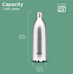 Milton Duo DLX 1500 Thermosteel Water Bottle 1.5 Litre, 24 Hr Hot and Cold I Leak Proof Lid, ISI Certified, Gym, School,Silver