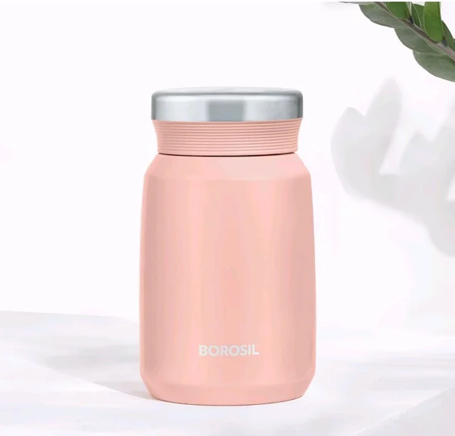 Borosil Hydra Carry Mate 500 ml Stainless Steel Double Wall Vacuum Insulated Soup Flask & Food Jar with Screw Lid - Pink