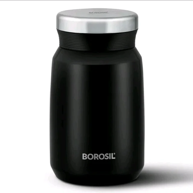 Borosil Hydra Carry Mate 500 ml Stainless Steel Double Wall Vacuum Insulated Soup Flask & Food Jar with Screw Lid