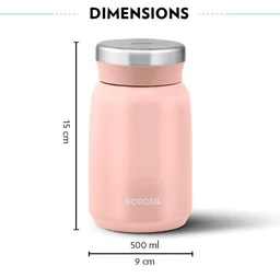 Borosil Hydra Carry Mate 500 ml Stainless Steel Double Wall Vacuum Insulated Soup Flask & Food Jar with Screw Lid - Black