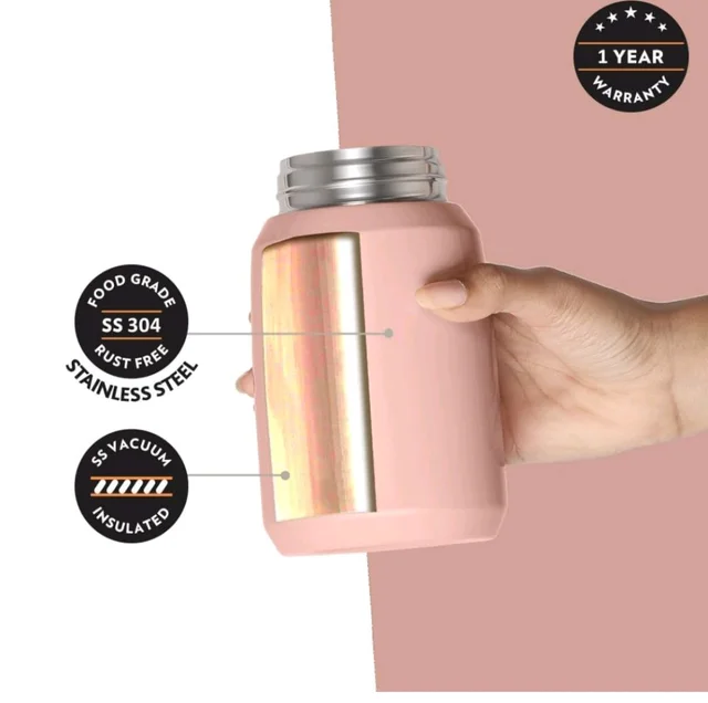 Borosil Hydra Carry Mate 500 ml Stainless Steel Double Wall Vacuum Insulated Soup Flask & Food Jar with Screw Lid - Black