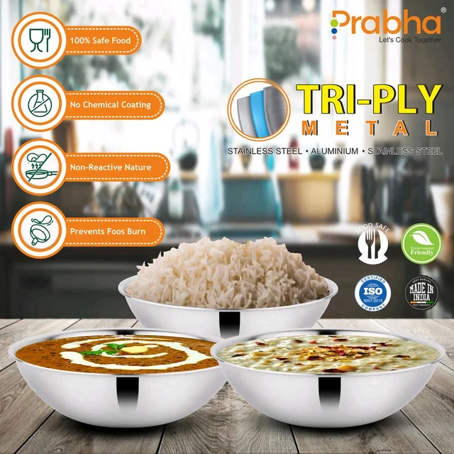 Prabha Prima Triply Tasla Flat Base Without Lid - 2.2L