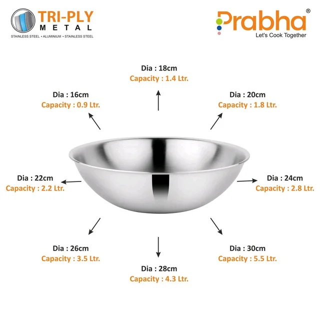 Prabha Prima Triply Tasla Flat Base Without Lid - 2.8L