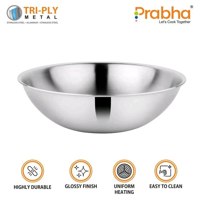 Prabha Prima Triply Tasla Flat Base Without Lid - 5.5L