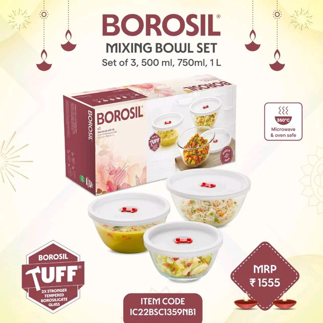 Borosil Mixing Bowl Set Of 3