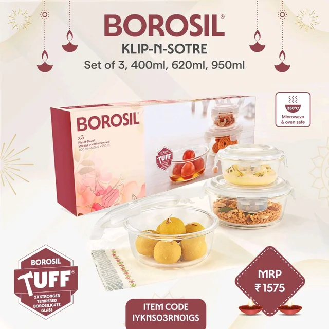 Borosil Clip N Store Container Set Of X3