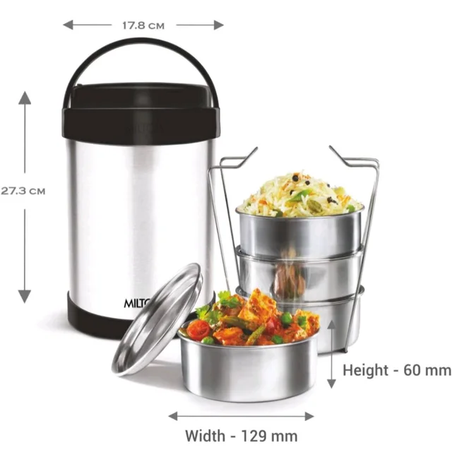 Milton Royal 4 Stainless Steel Containers with 600 ml Each, PU Insulated, Hot & Cold