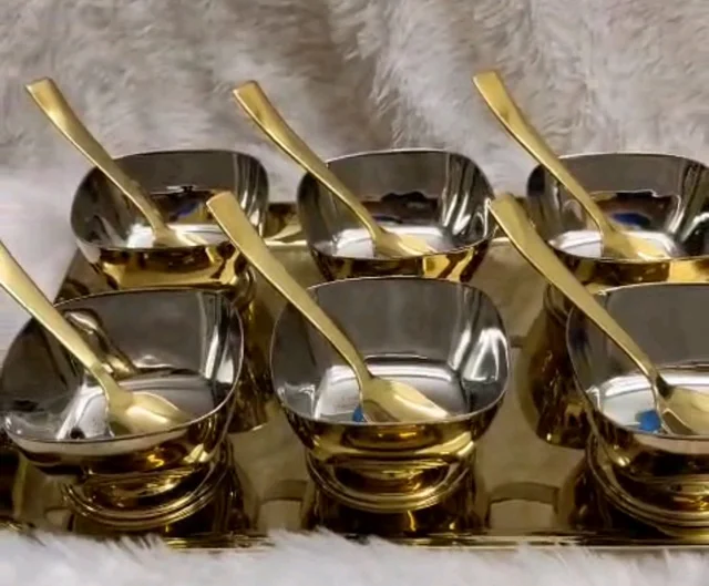 PVD Square AIce Cream Set With Tray - Plain
