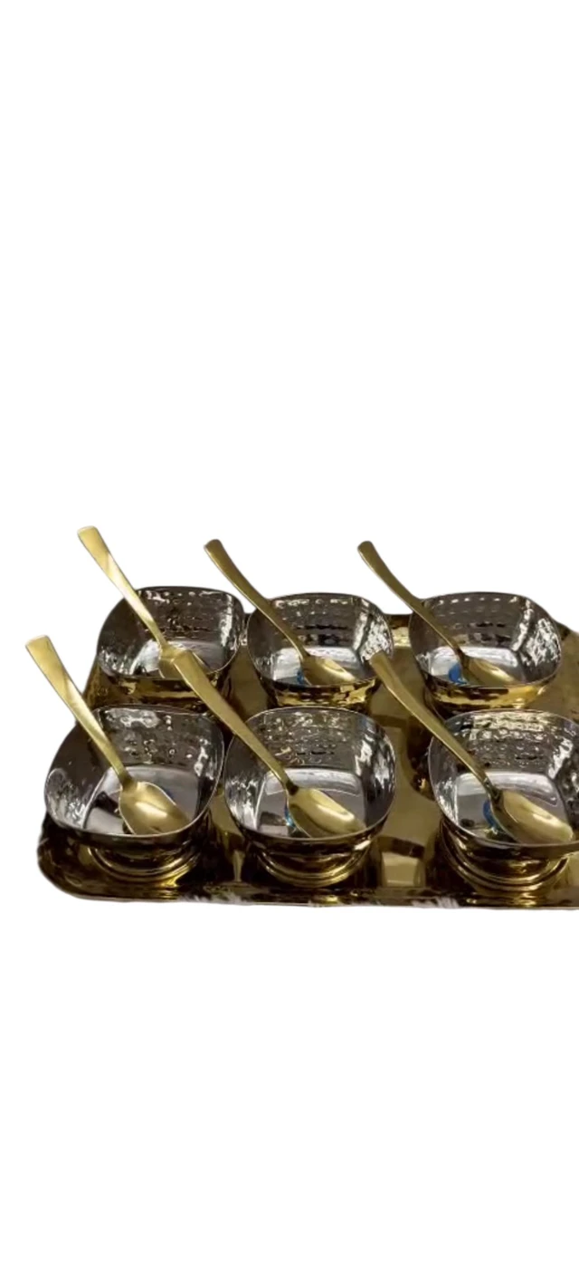 PVD Square AIce Cream Set With Tray - Plain