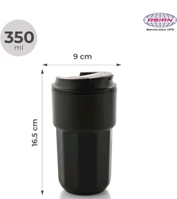 Asian Plastowares Java Mug 350ml Insulated Coffee & Tea Cup | Seen on Farah Khan Show! | Thermoware Spill-Proof Travel Mug - Black