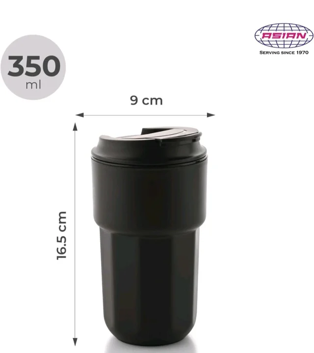 Asian Plastowares Java Mug 350ml Insulated Coffee & Tea Cup | Seen on Farah Khan Show! | Thermoware Spill-Proof Travel Mug - Black