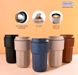 Asian Plastowares Java Mug 350ml Insulated Coffee & Tea Cup | Seen on Farah Khan Show! | Thermoware Spill-Proof Travel Mug - Black