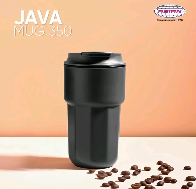 Asian Plastowares Java Mug 350ml Insulated Coffee & Tea Cup | Seen on Farah Khan Show! | Thermoware Spill-Proof Travel Mug - Tan