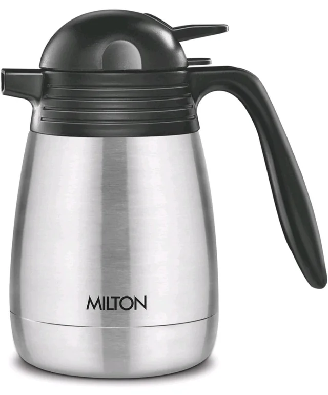 Milton Carafe Stainless Steel Double Walled Vacuum Insulated Flask with Lid and Handle, Silver, ISI Certified, Coffee/Tea Carafe Heat & Cold Retention, Leak Proof, Rust Free, Easy to Carry