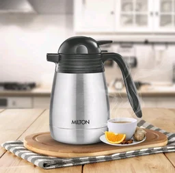 Milton Carafe Stainless Steel Double Walled Vacuum Insulated Flask with Lid and Handle, Silver, ISI Certified, Coffee/Tea Carafe Heat & Cold Retention, Leak Proof, Rust Free, Easy to Carry - 600ml