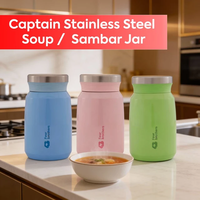 Four Brother Stailess Steel Airtight & Leakproof Sambar and Soup Jar 500ml - Green