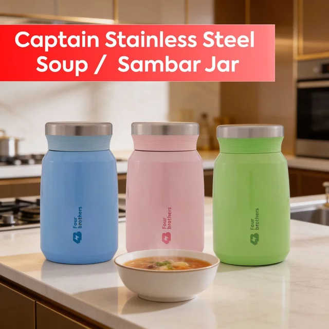 Four Brother Stailess Steel Airtight & Leakproof Sambar and Soup Jar 500ml - Your Pink
