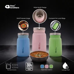 Four Brother Stailess Steel Airtight & Leakproof Sambar and Soup Jar 500ml - Your Pink