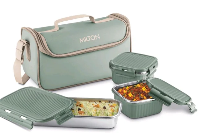 Lush Lunch Box 1 Stainless Steel Container + 2 Microwave Safe, Cool Touch Body SS Container I BPA Free I Stylish Durable Jacket I Ideal for Office, School, Outdoor, Picnic
