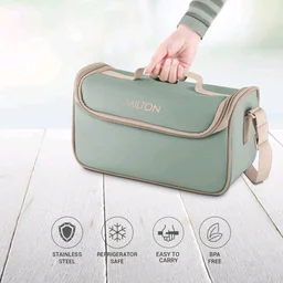 Milton Lush Lunch Box 1 Stainless Steel Container + 2 Microwave Safe, Cool Touch Body SS Container I BPA Free I Stylish Durable Jacket I Ideal for Office, School, Outdoor, Picnic - Mint Green